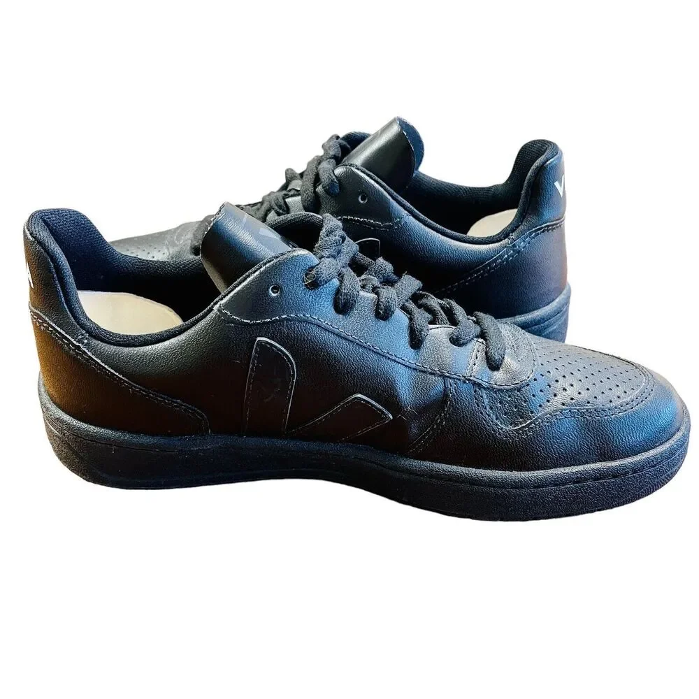 VEJA V-10 Black Leather Sneakers Shoes Lace Up Low Top Sz‎ US 10 UK 8 EU 41